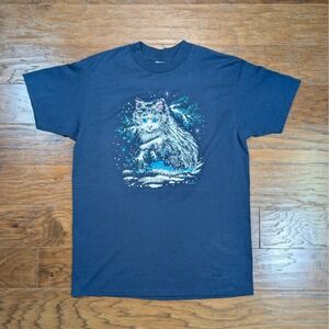 Vintage Winter Cat 1991 Wildside LA T-Shirt XL‎ Navy Blue Single Stitch USA Made